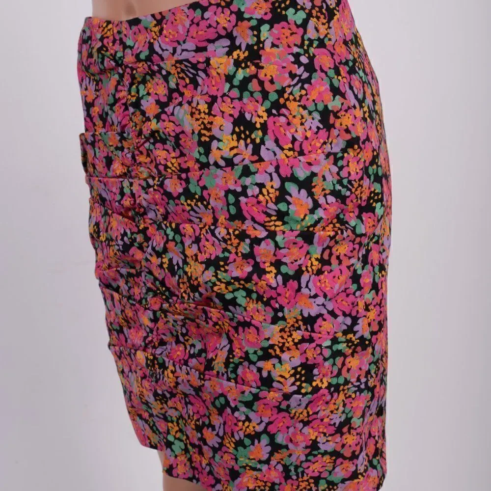 Zara Womens Mini Skirt Draped Ruched M Pink Black